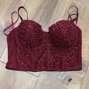 Elegant Burgundy Beaded Bustier